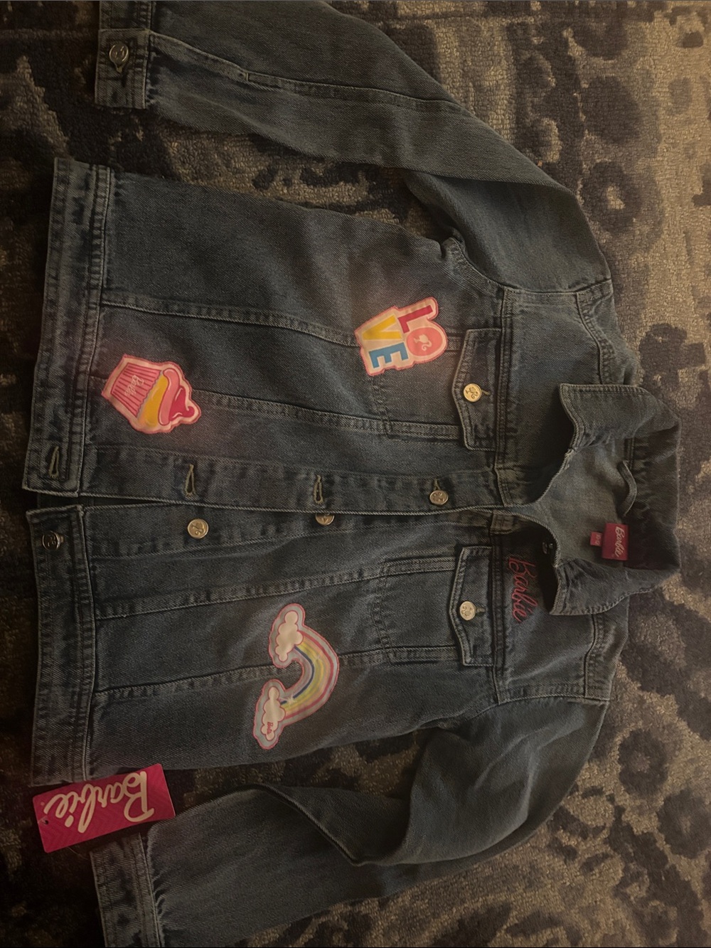 Barbie Dark Blue Denim Jacket with Pink, Yellow and Rainbow Patches